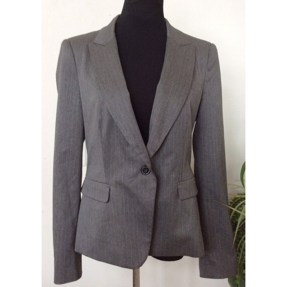 Zara Basic Women's Gray Striped Polyester Blend Blazer Jacket Size XL EUC! $140